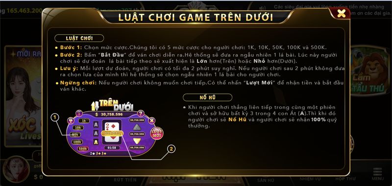 Luật chơi đơn giản tại game Trên Dưới  